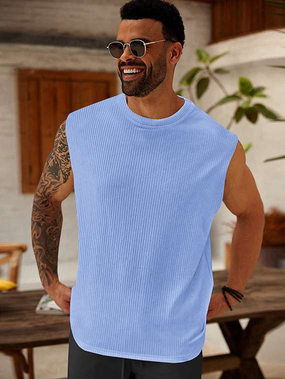 men self design sleeveless regular fit t-shirt - 22486049 -  Standard Image - 1