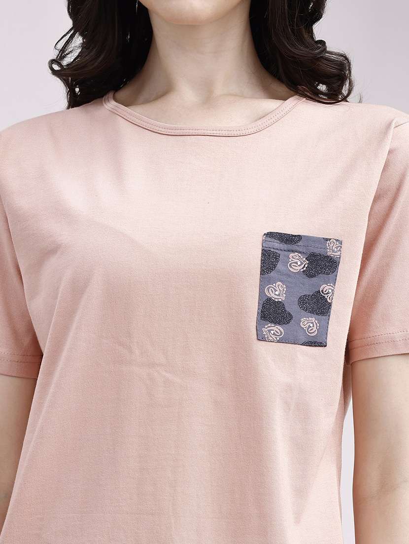 Women Peach Cotton Pyjama Set Nightwear Set - 22486070 -  Standard Image - 1