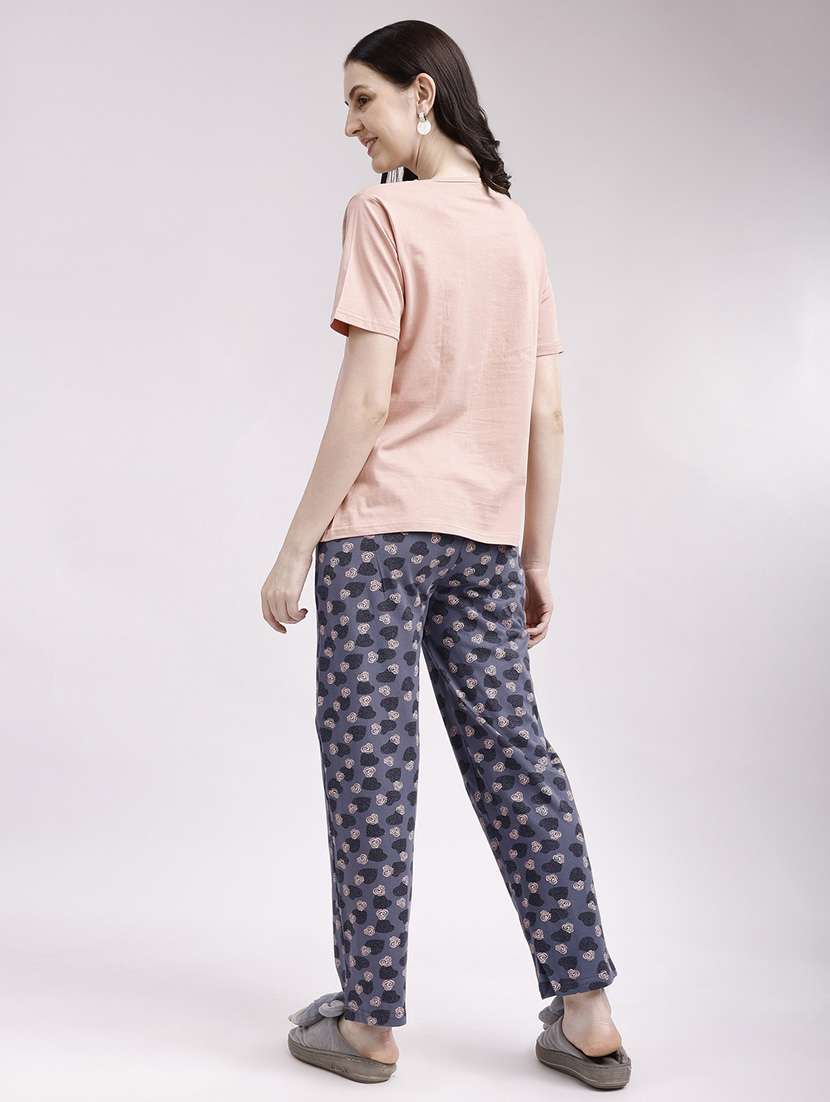 Women Peach Cotton Pyjama Set Nightwear Set - 22486070 -  Standard Image - 4