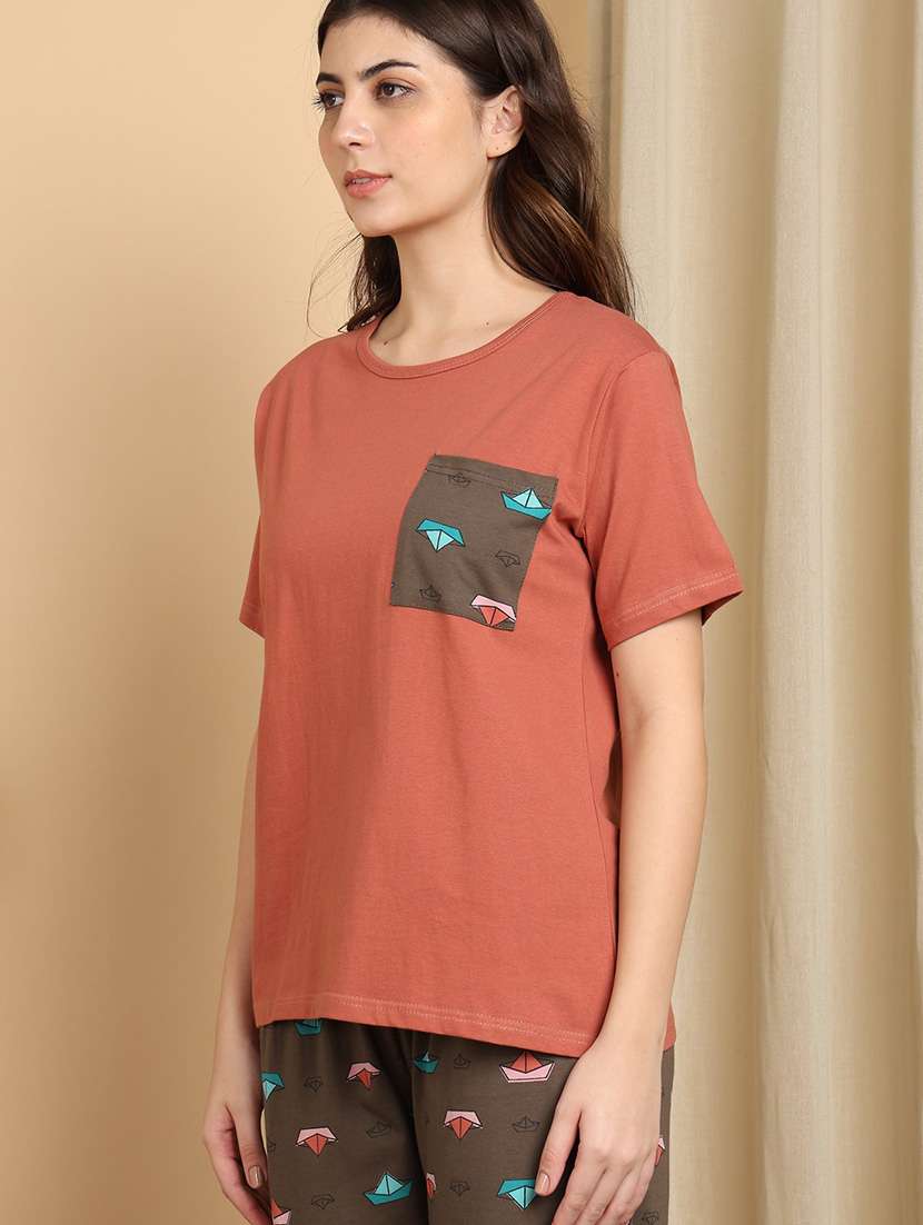 women peach cotton pyjama set nightwear set - 22486071 -  Standard Image - 1