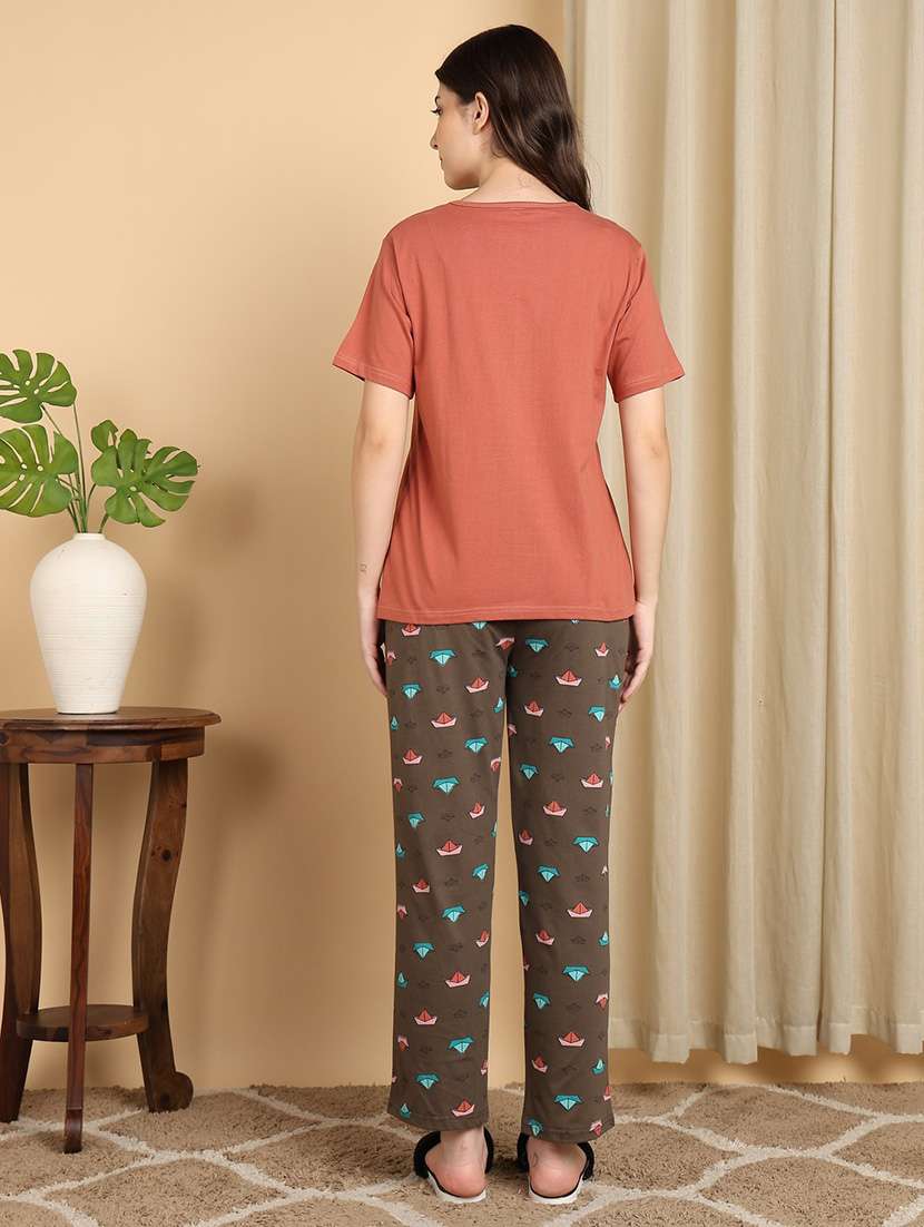 women peach cotton pyjama set nightwear set - 22486071 -  Standard Image - 4