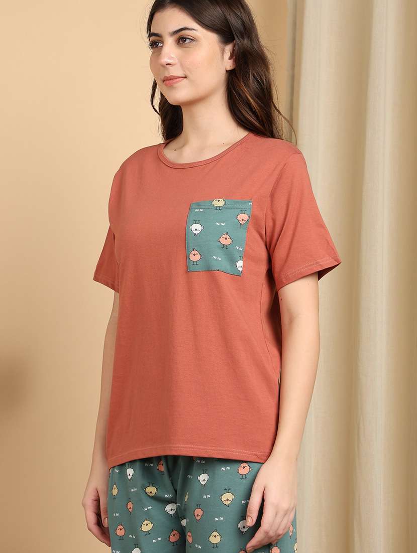 women peach cotton pyjama set nightwear set - 22486074 -  Standard Image - 1