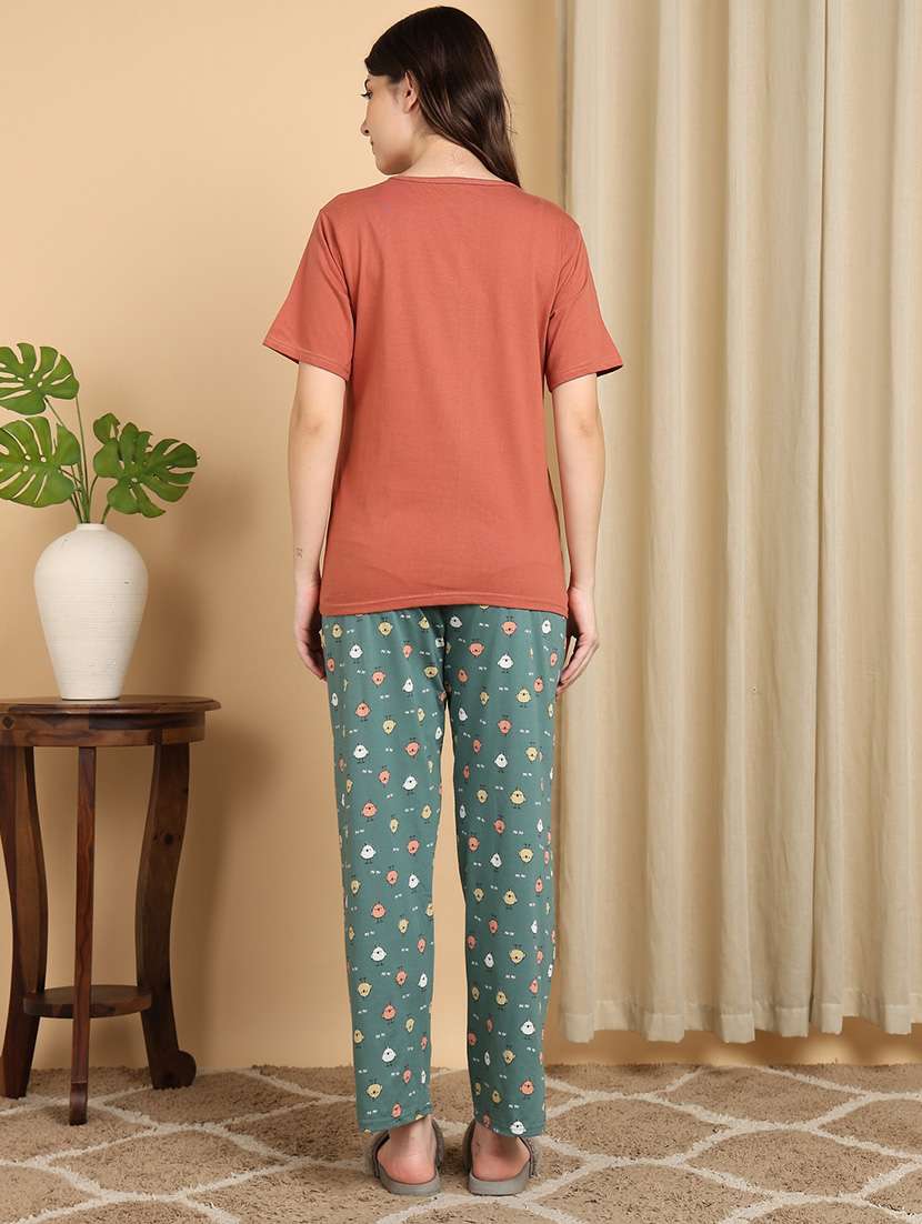 women peach cotton pyjama set nightwear set - 22486074 -  Standard Image - 4