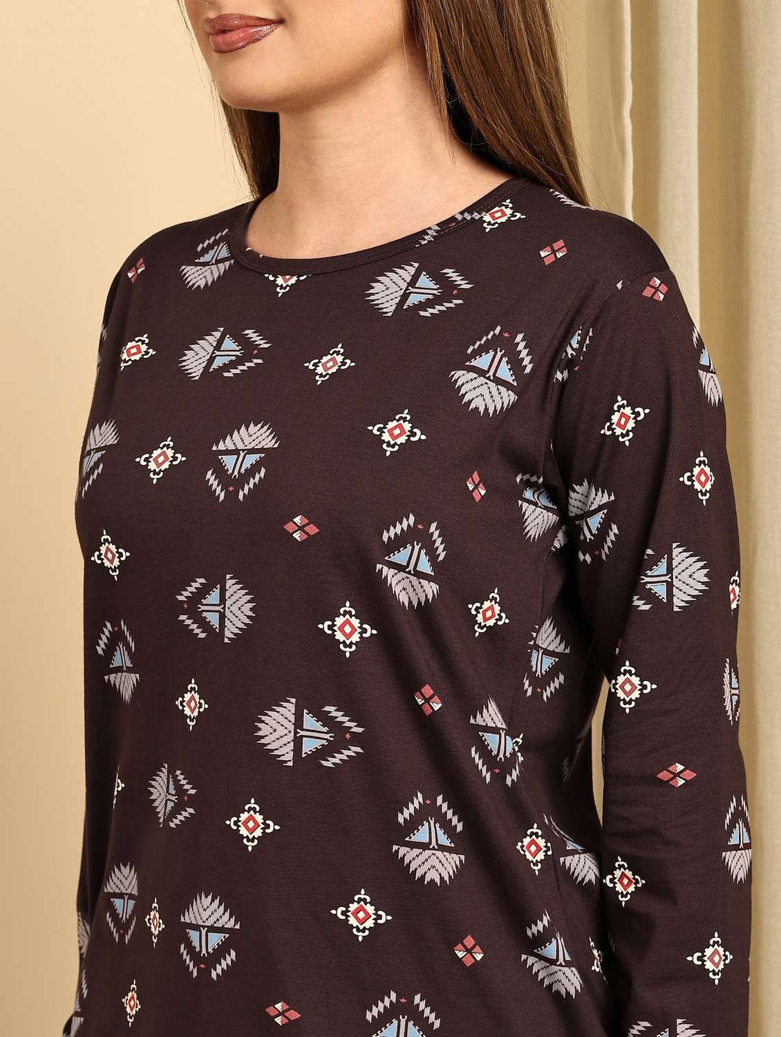 Girls Cotton Abstract Print Round Neck Long Sleeves Pyjama Set - 22486078 -  Standard Image - 1