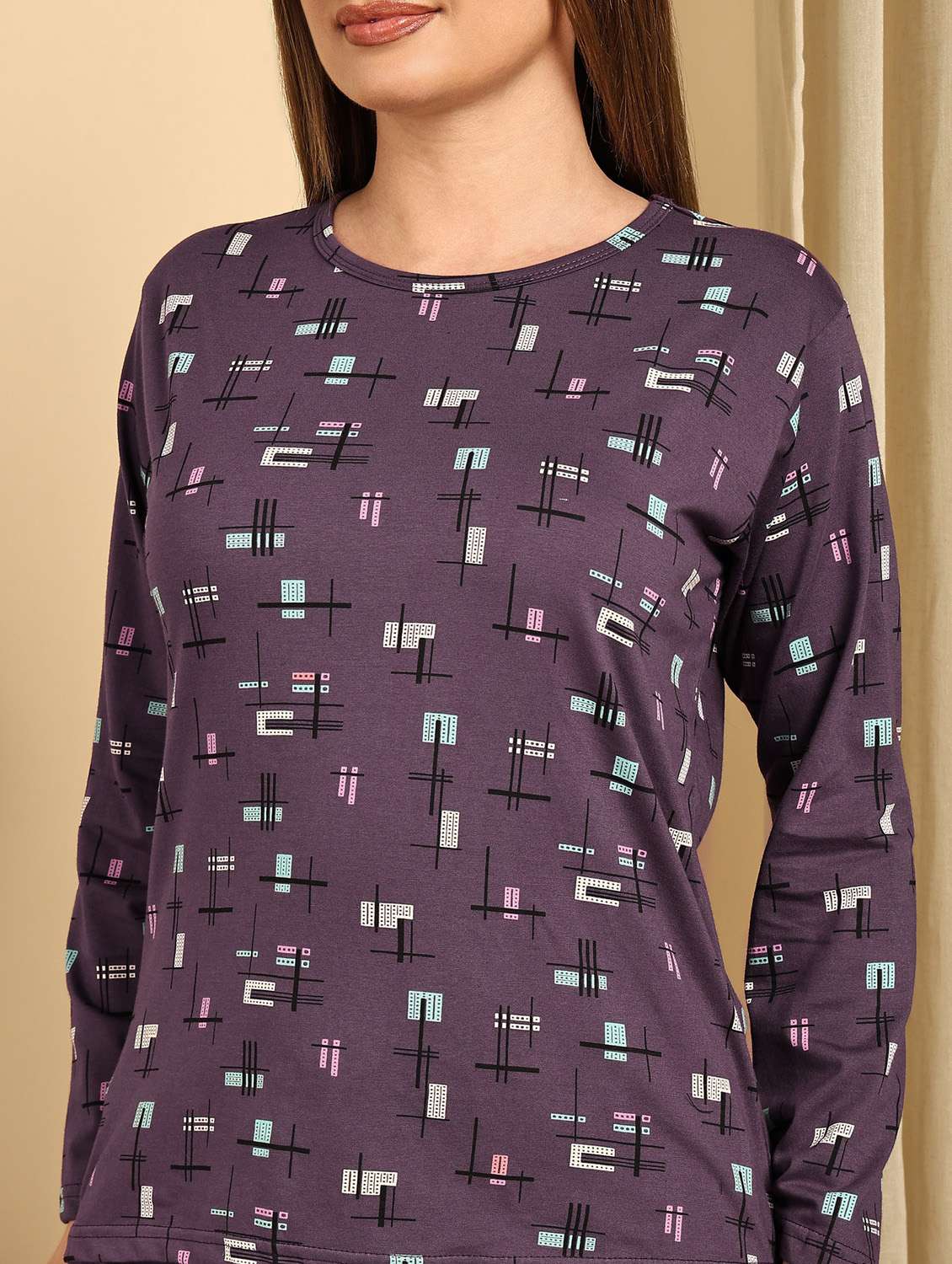 women purple cotton pyjama set nightwear set - 22486081 -  Standard Image - 1