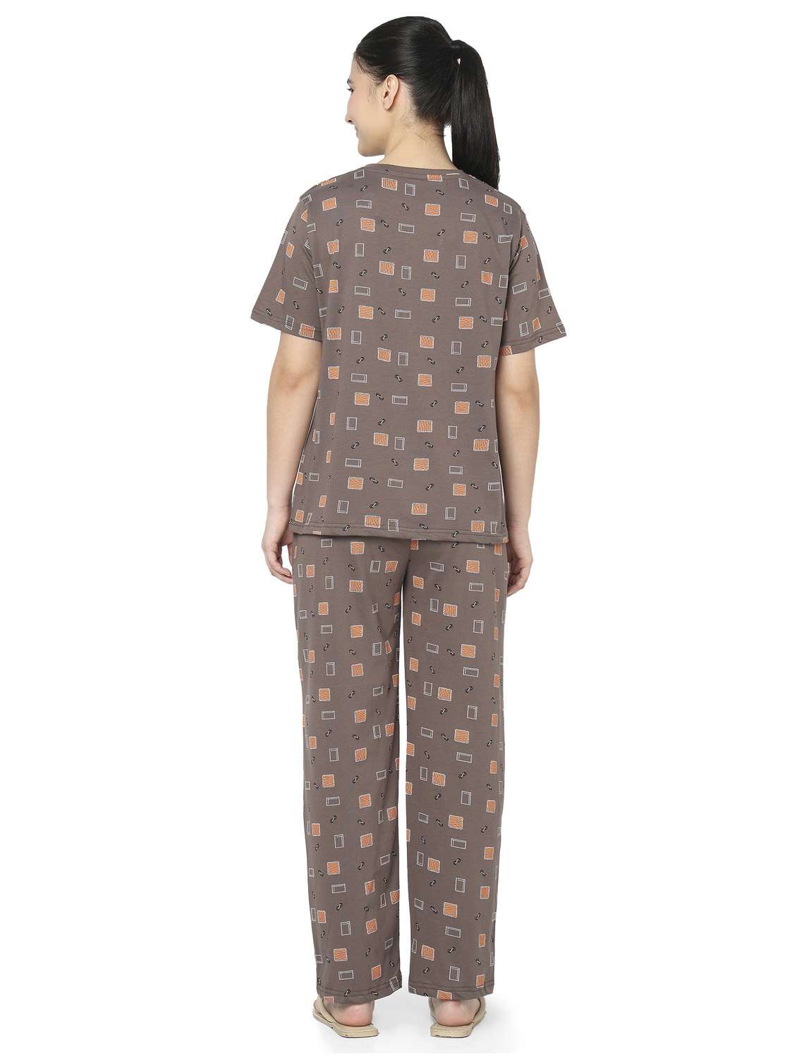 women brown cotton pyjama set nightwear set - 22486092 -  Standard Image - 4