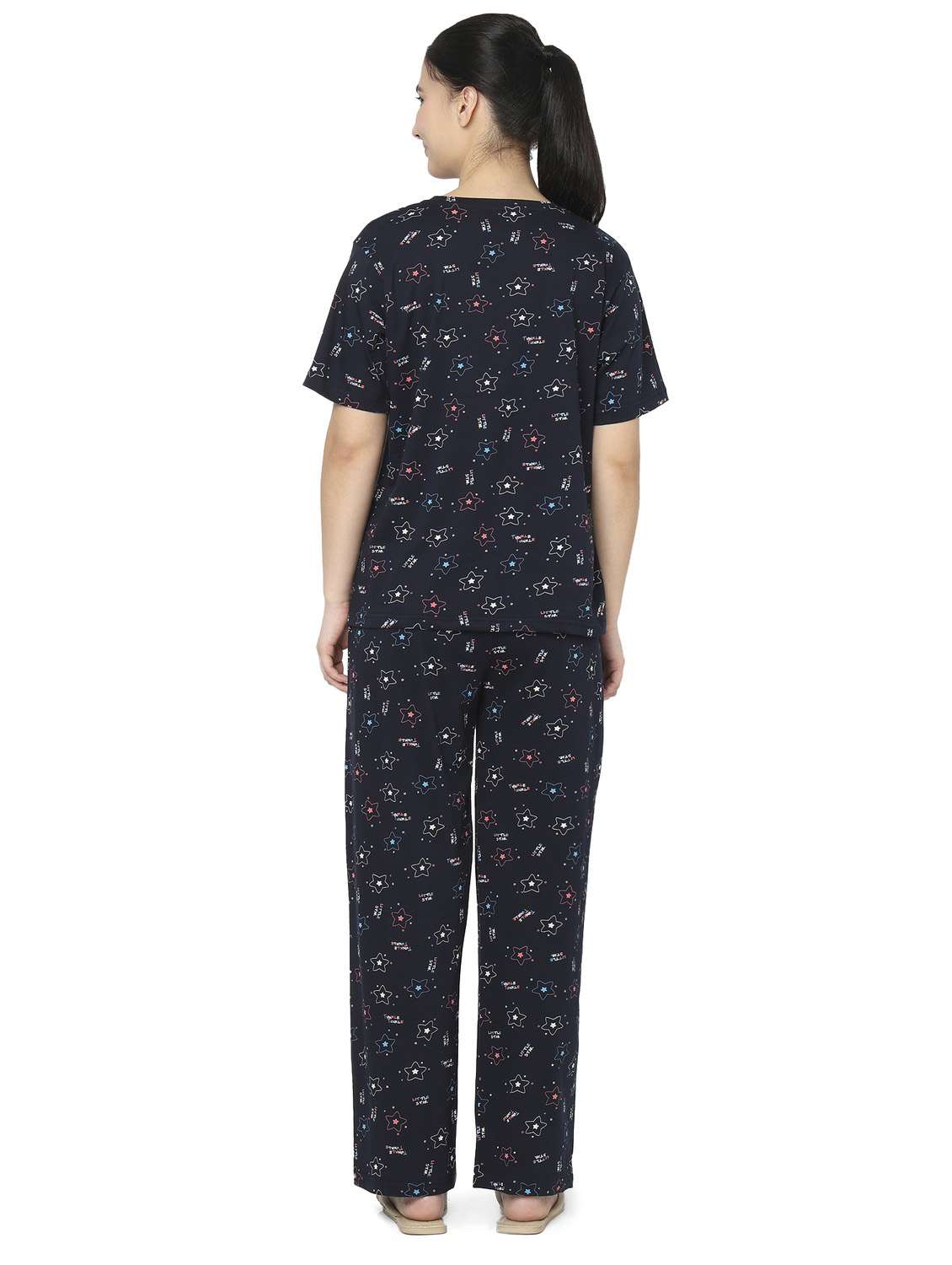 girls smarty pants navy blue cotton abstract night suit set - 22486094 -  Standard Image - 4