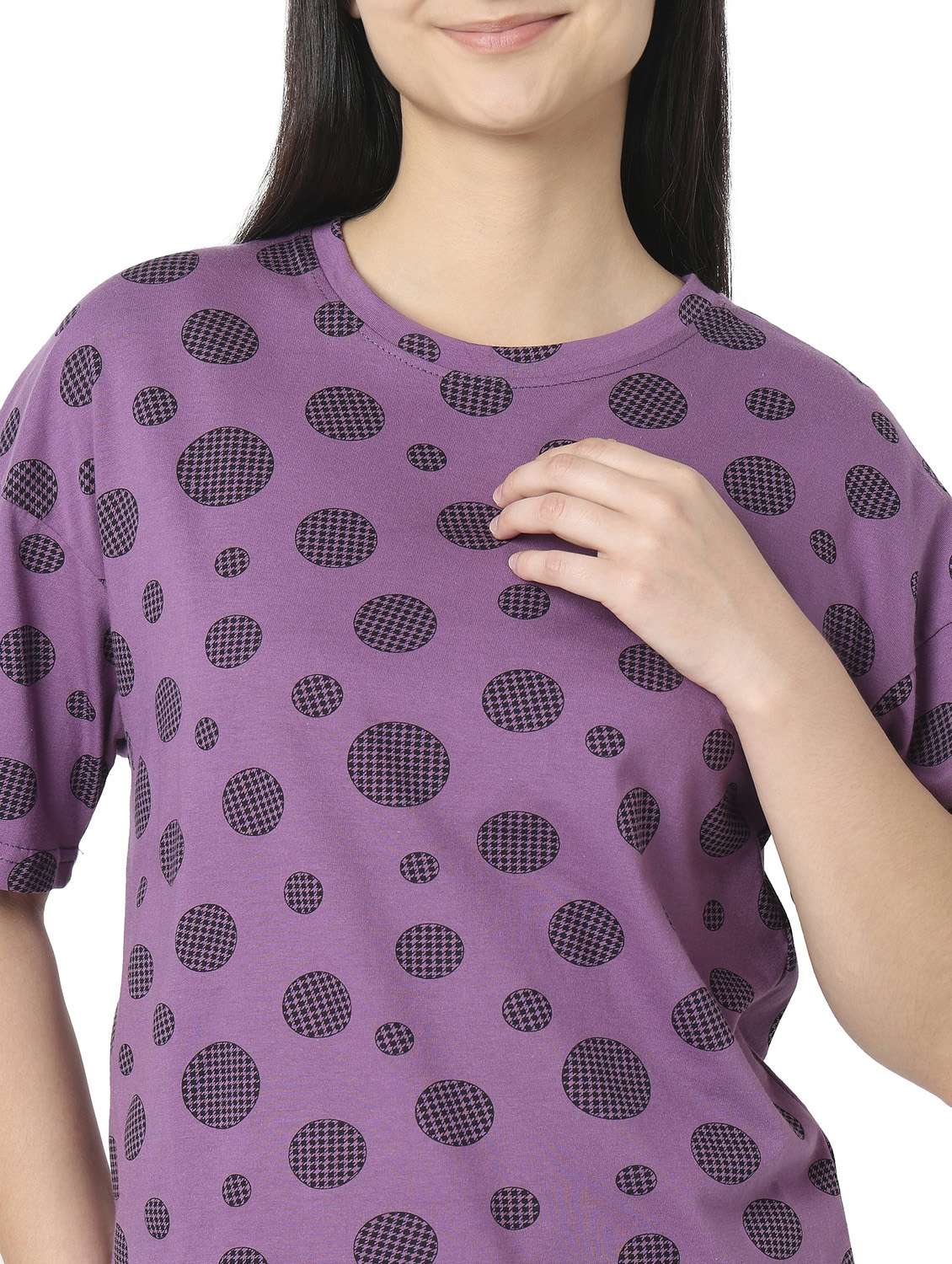 girls purple cotton round neck short sleeves pyjama set - 22486100 -  Standard Image - 1