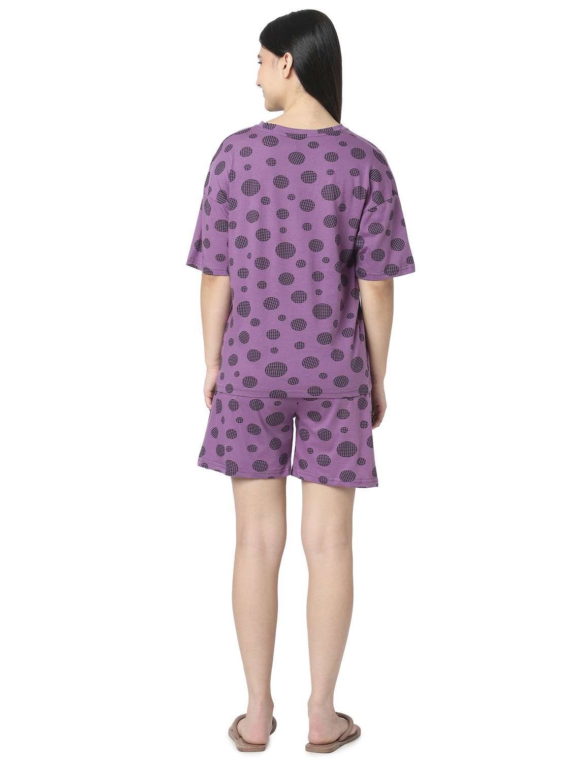 girls purple cotton round neck short sleeves pyjama set - 22486100 -  Standard Image - 4
