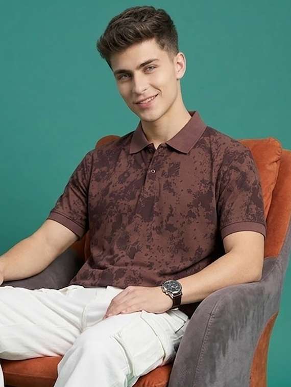 men printed short sleeve regular fit polo t-shirt