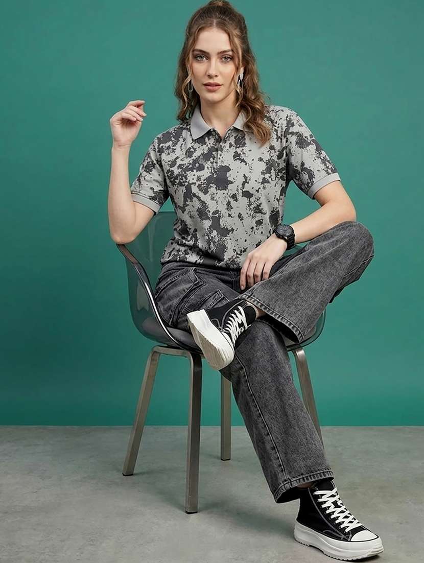 women printed polyester polo neck t-shirt - 22486152 -  Standard Image - 4