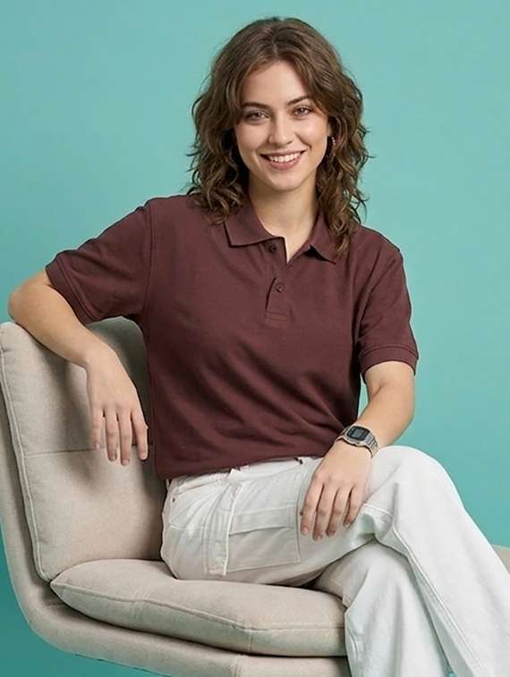 women printed polyester polo neck t-shirt