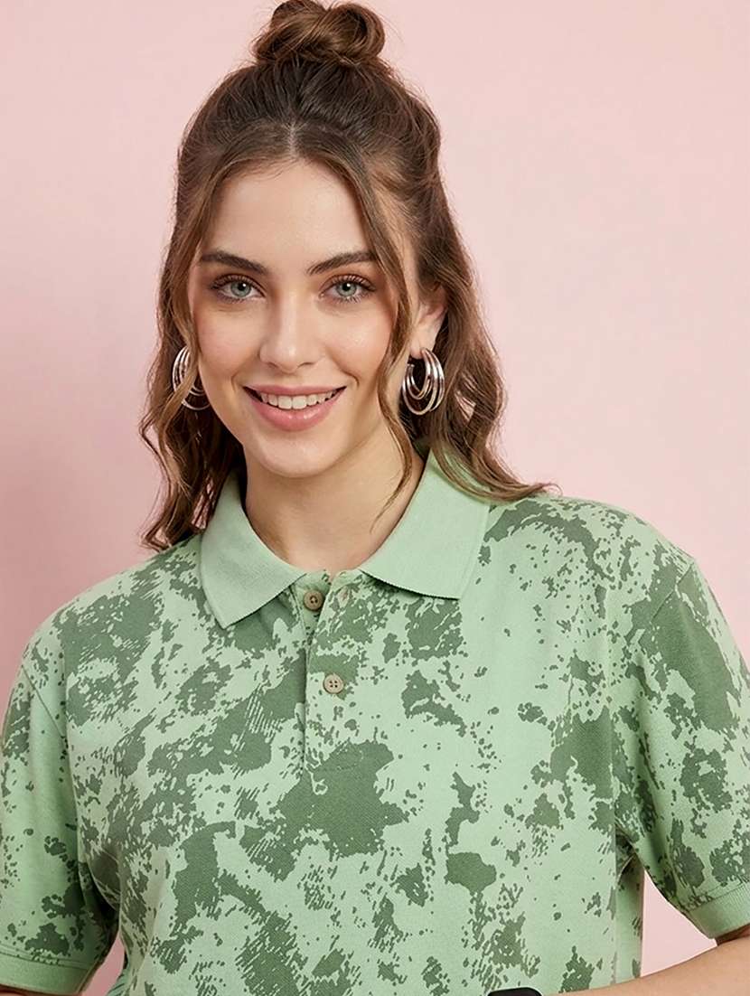 women printed polyester polo neck t-shirt - 22486163 -  Standard Image - 1