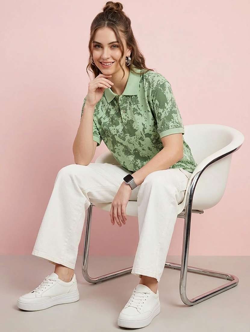 women printed polyester polo neck t-shirt - 22486163 -  Standard Image - 4