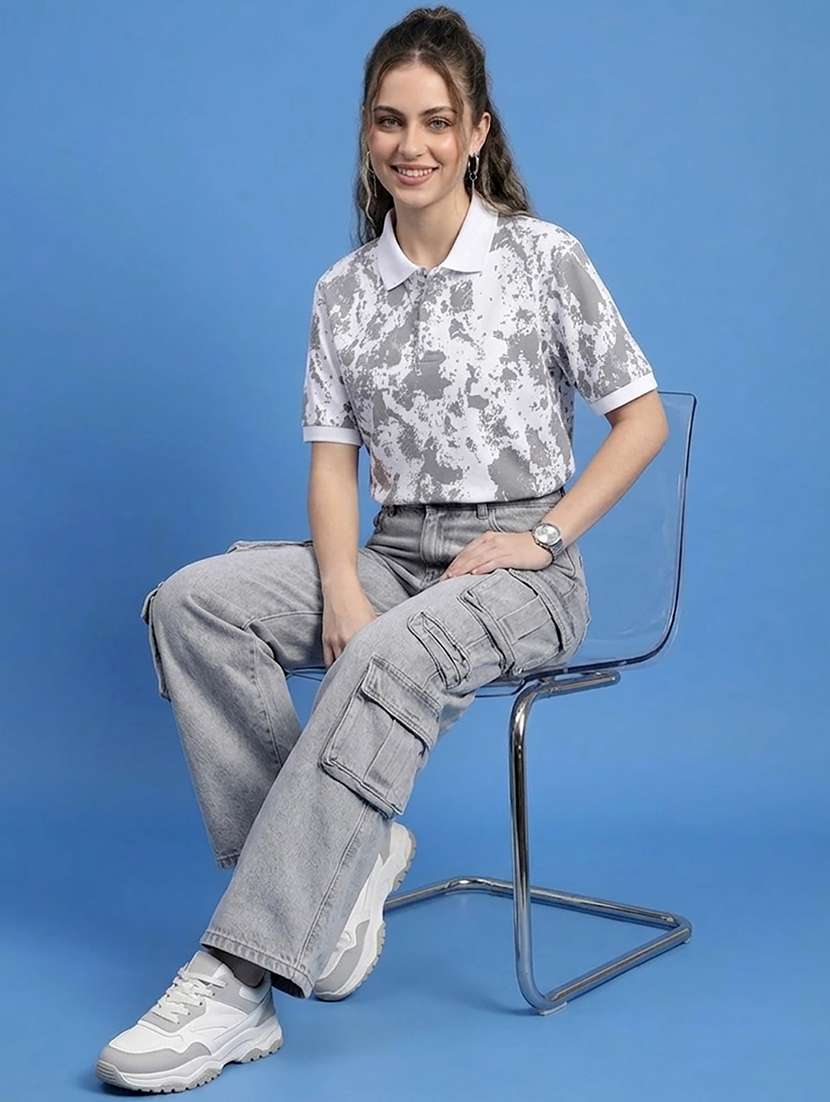 women printed polyester polo neck t-shirt - 22486165 -  Standard Image - 4