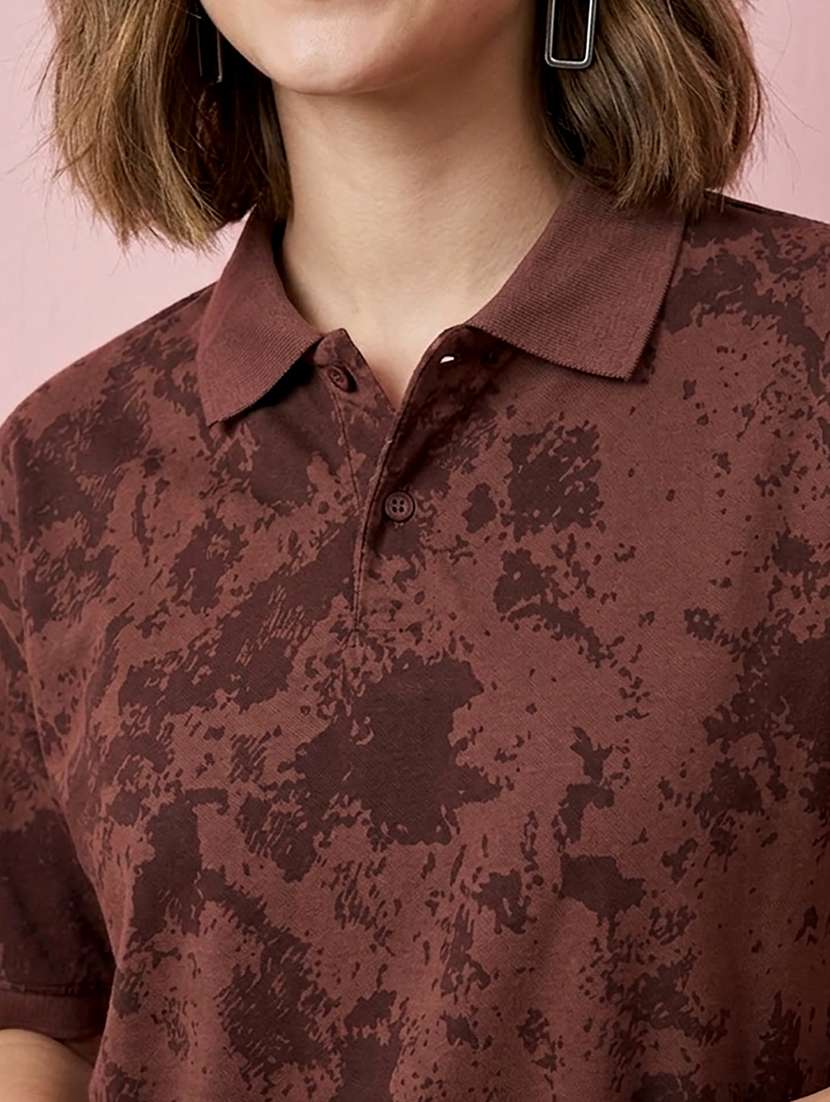 women printed polyester polo neck t-shirt - 22486166 -  Standard Image - 1