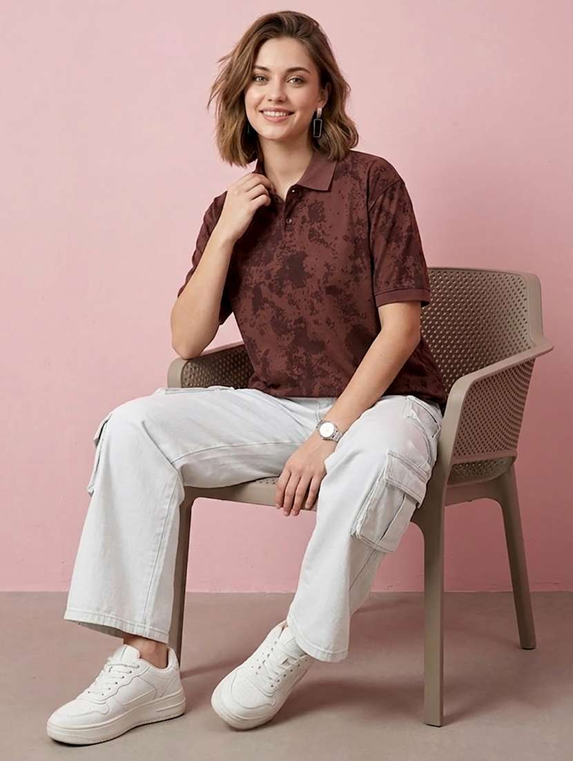 women printed polyester polo neck t-shirt - 22486166 -  Standard Image - 4