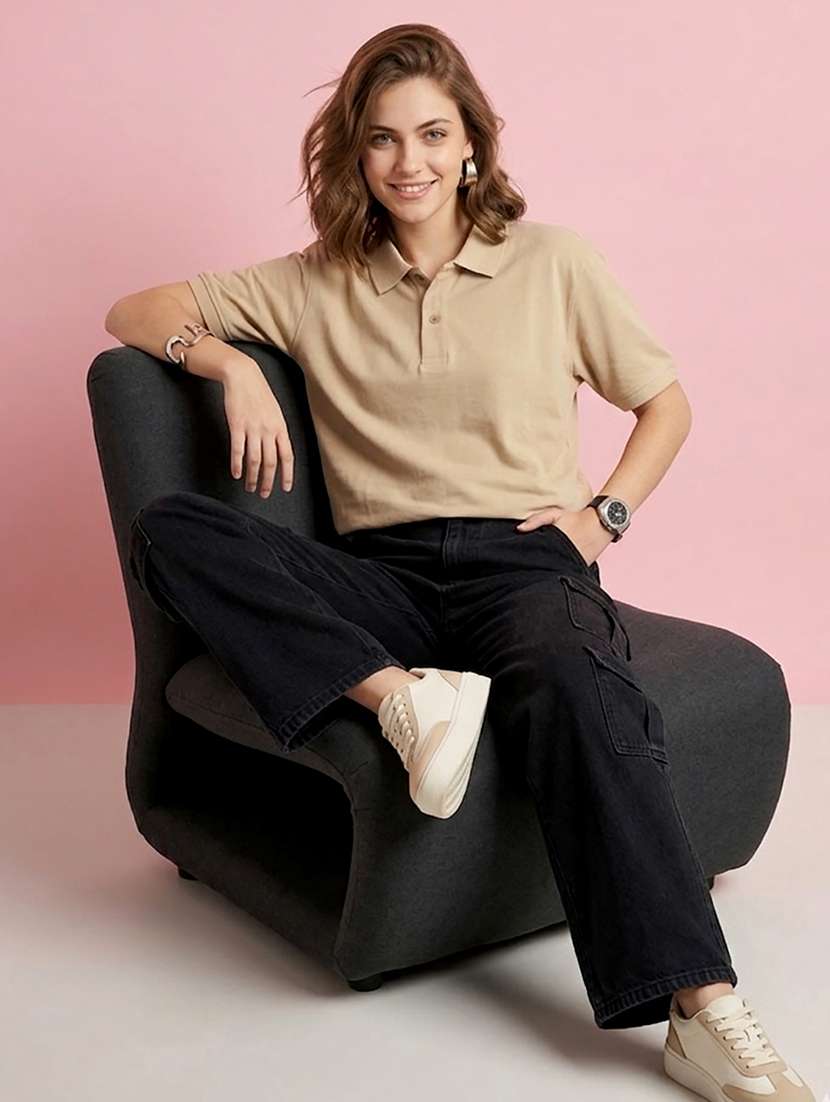 women beige polyester oversized t-shirt - 22486168 -  Standard Image - 4