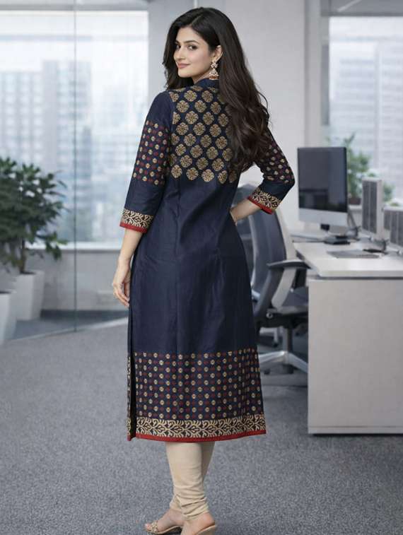 women printed three quarter sleeve straight kurta - 22486216 -  Standard Image - 4