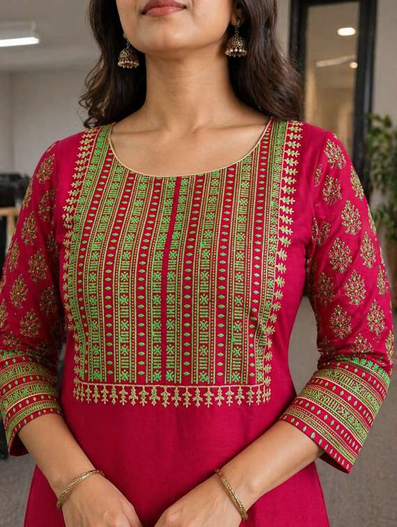 women printed three quarter sleeve straight kurta - 22486217 -  Standard Image - 1