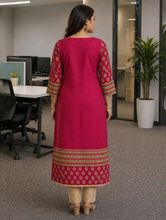 women printed three quarter sleeve straight kurta - 22486217 -  Standard Image - 4