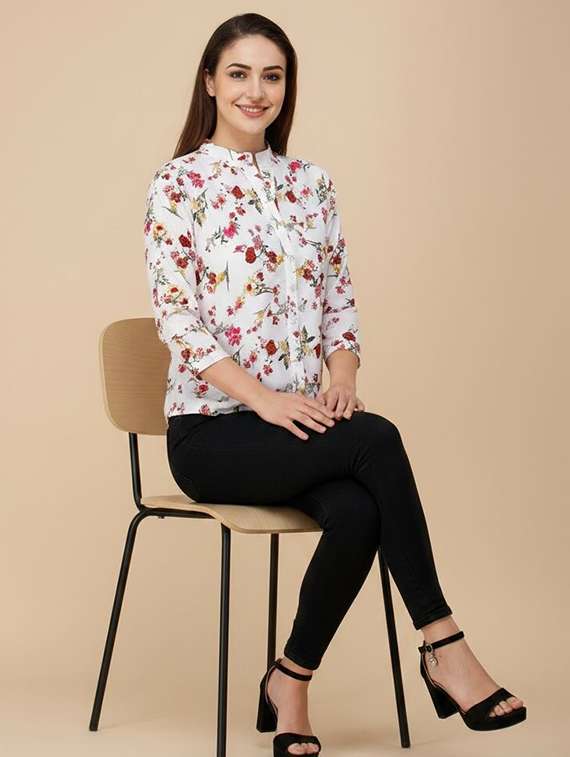 women white poly crepe regular shirt - 22486218 -  Standard Image - 4