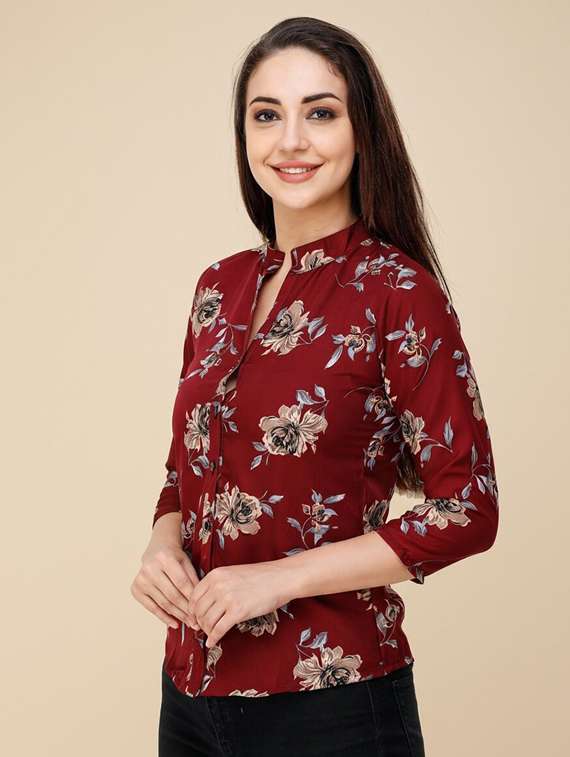 women maroon poly crepe regular shirt - 22486219 -  Standard Image - 1