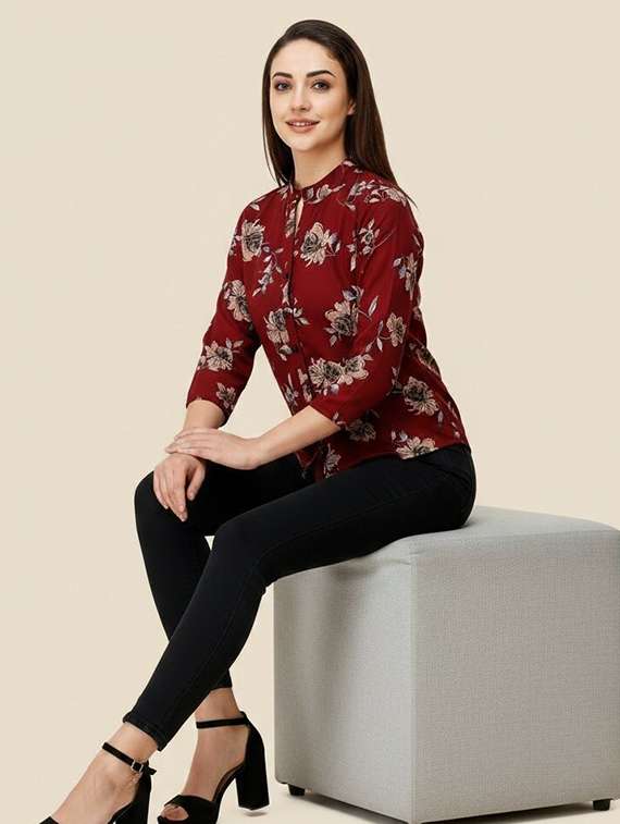 women maroon poly crepe regular shirt - 22486219 -  Standard Image - 4