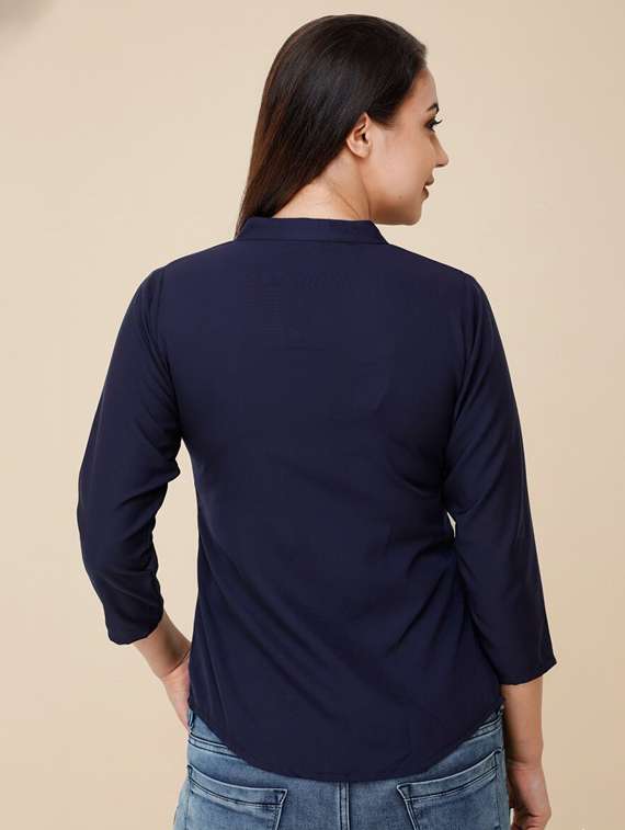 women blue poly crepe regular shirt - 22486223 -  Standard Image - 1