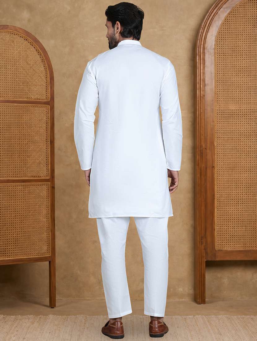 men solid mandarin neck kurta pyjama set - 22486258 -  Standard Image - 4