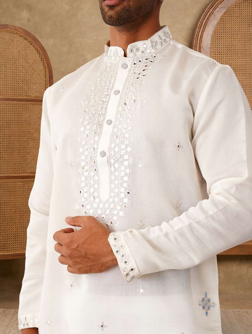 men solid with work mandarin neck kurta pyjama set - 22486267 -  Standard Image - 1