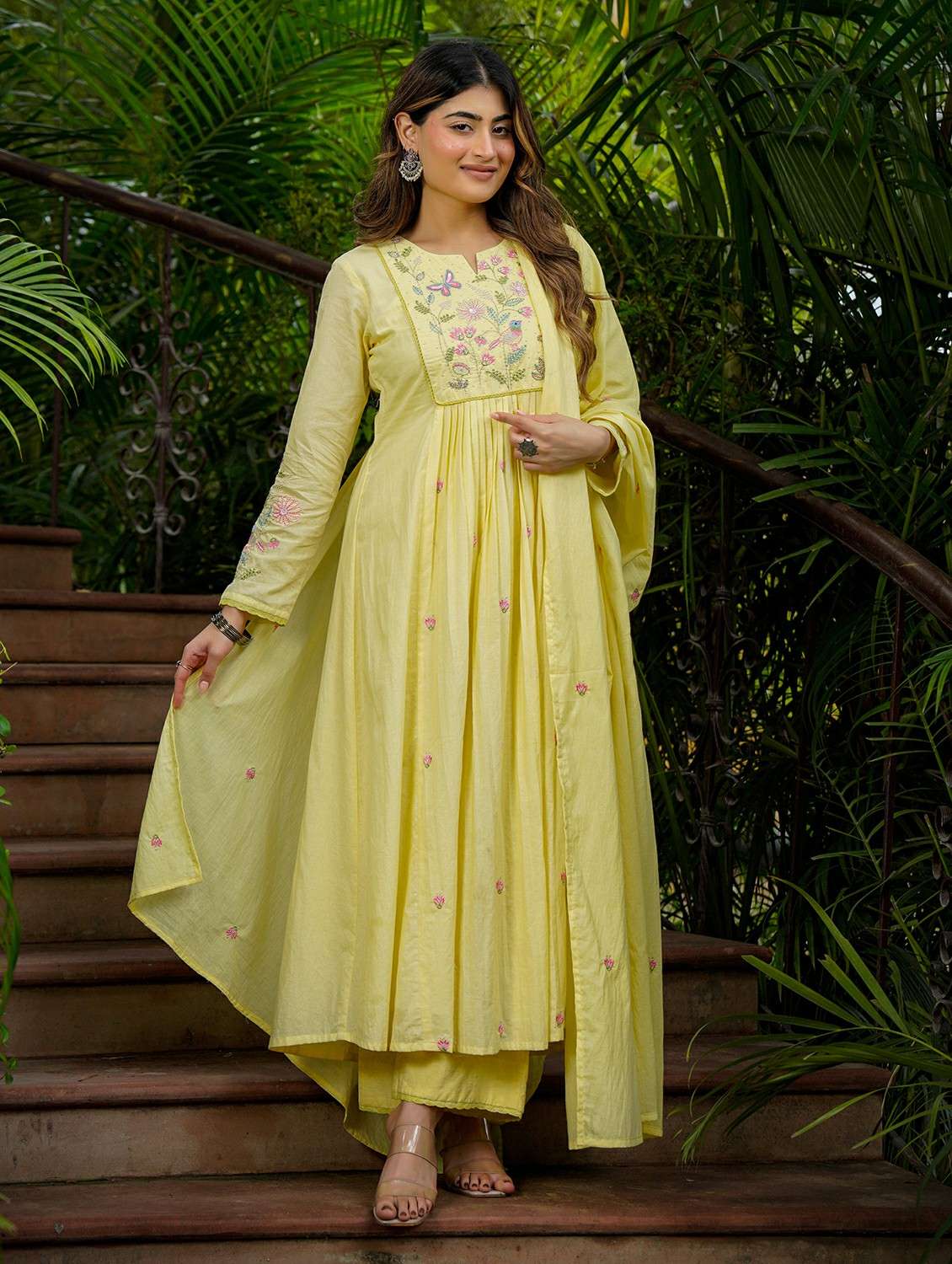 women solid with work long sleeve kurta pant with dupatta set - 22486286 -  Standard Image - 1