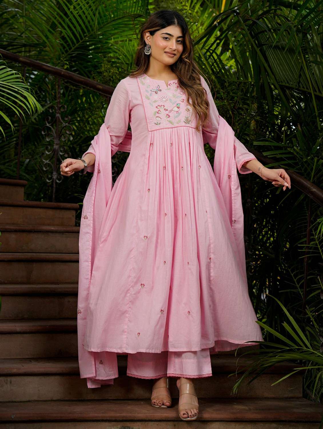 women solid with work long sleeve kurta pant with dupatta set - 22486287 -  Standard Image - 1