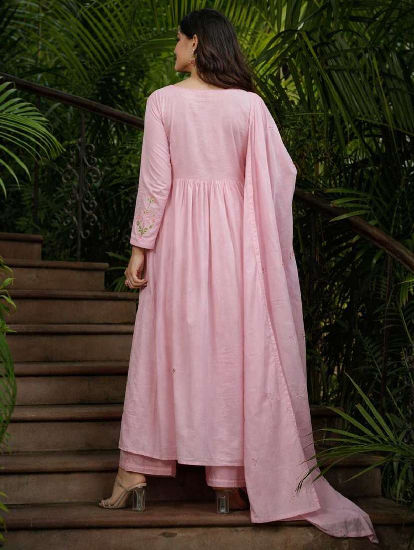 women solid with work long sleeve kurta pant with dupatta set - 22486287 -  Standard Image - 4