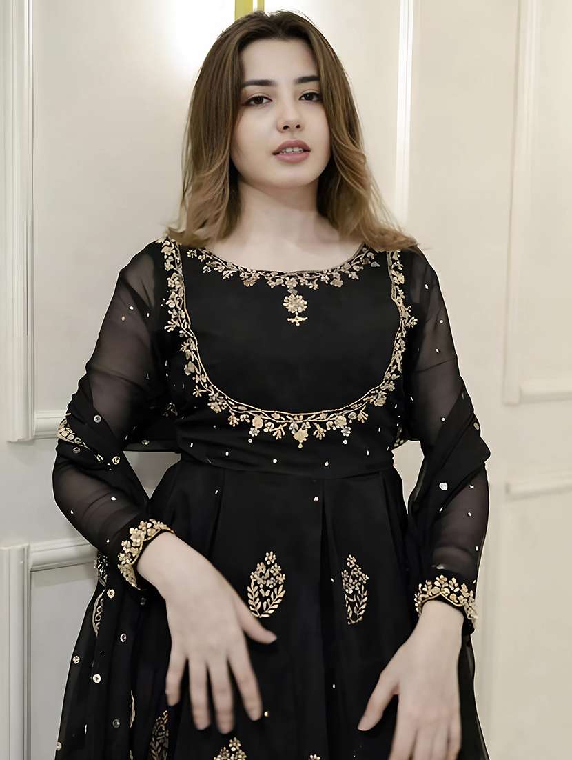 women embroidered round neck gown with dupatta - 22486301 -  Standard Image - 1