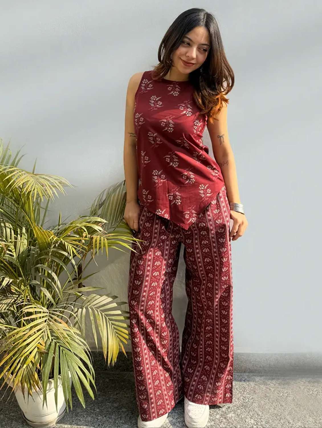 women printed sleeveless top and palazzo co-ord set - 22486311 -  Standard Image - 1