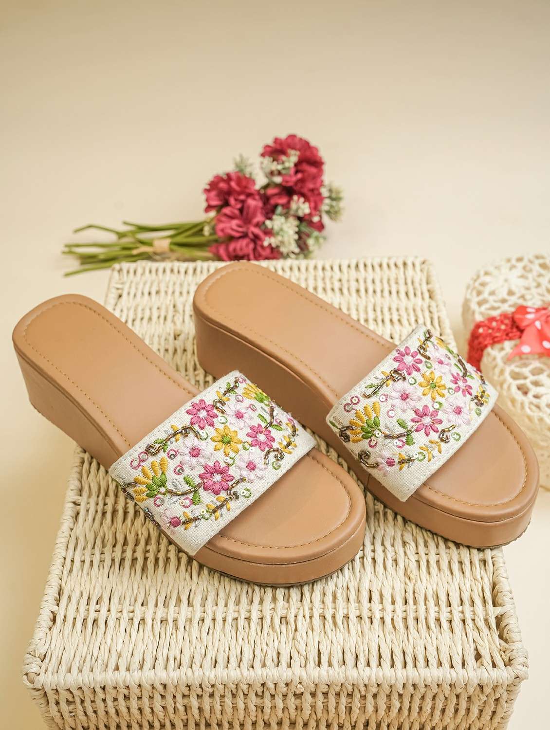 women embroidered slip on wedge - 22486313 -  Standard Image - 1