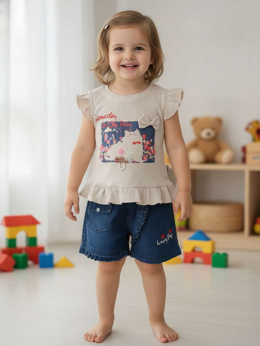 girls printed short sleeves top and shorts set