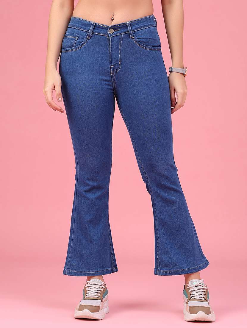 women solid mid rise bootcut jeans