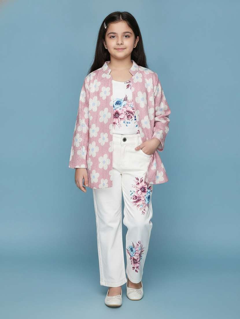 girls floral printed long sleeves top and trouser set