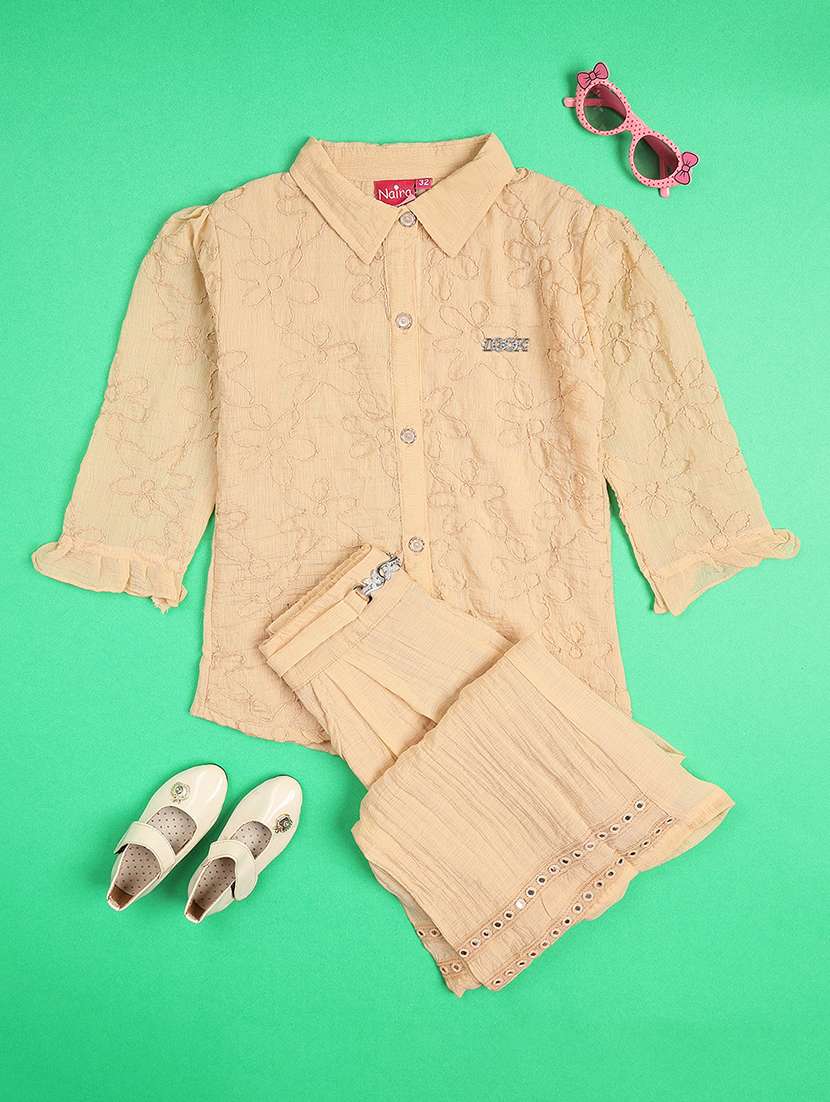 girls embroidered long sleeves shirt and palazzo co-ord set - 22486577 -  Standard Image - 1