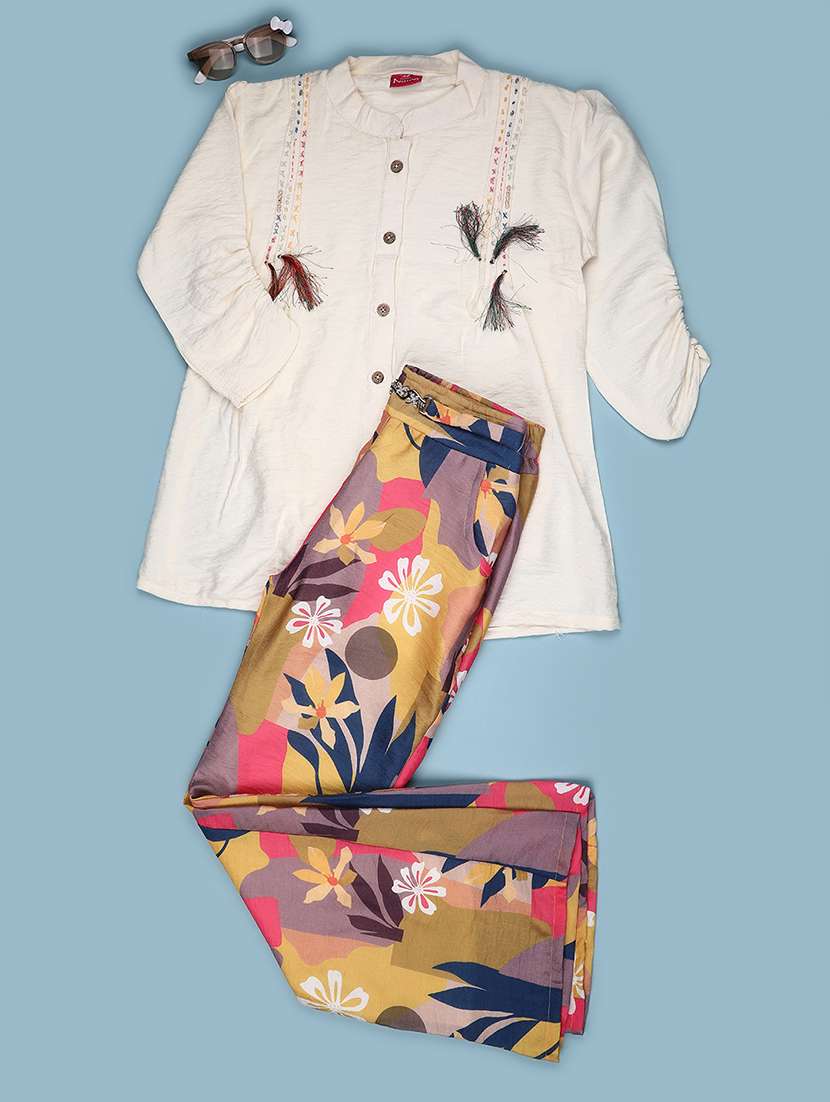 Girls Embroidered Long Sleeves Shirt And Palazzo Co-ord Set - 22486580 -  Standard Image - 1