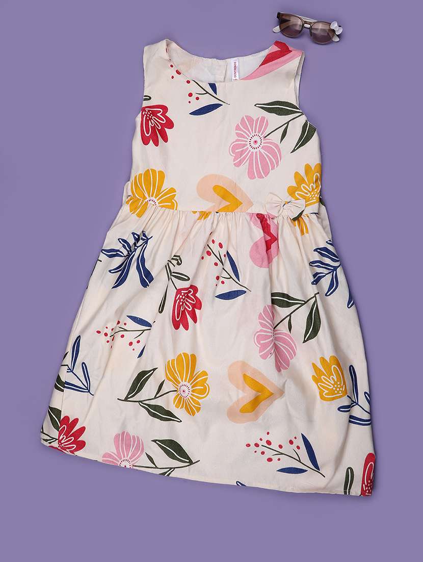 girls printed sleeveless fit and flare frock - 22486692 -  Standard Image - 1
