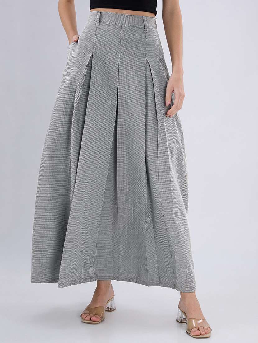 girls pleated flared maxi skirt high rise