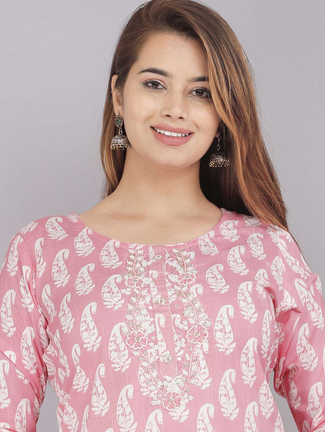 women printed three quarter sleeve straight kurta - 22486891 -  Standard Image - 1