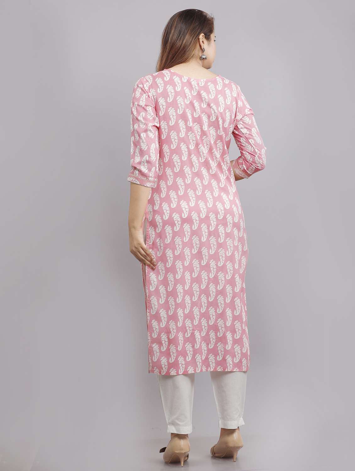 women printed three quarter sleeve straight kurta - 22486891 -  Standard Image - 4