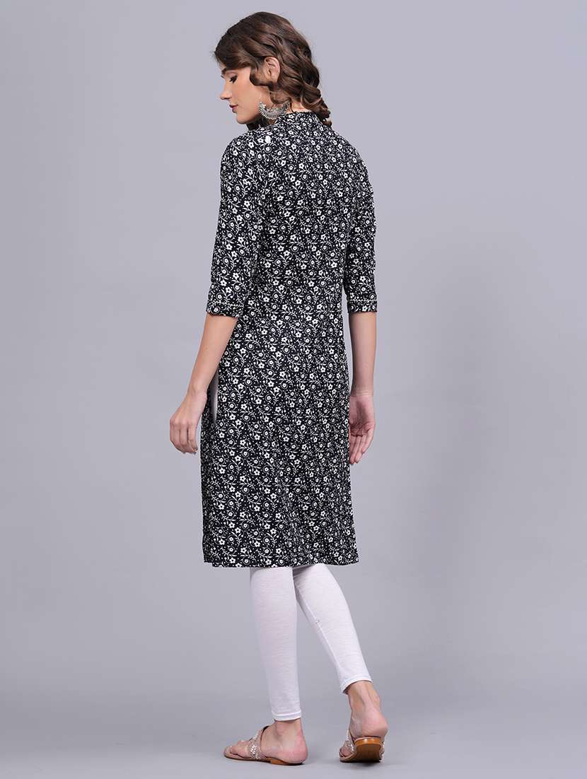 women printed three quarter sleeve straight kurta - 22486893 -  Standard Image - 4
