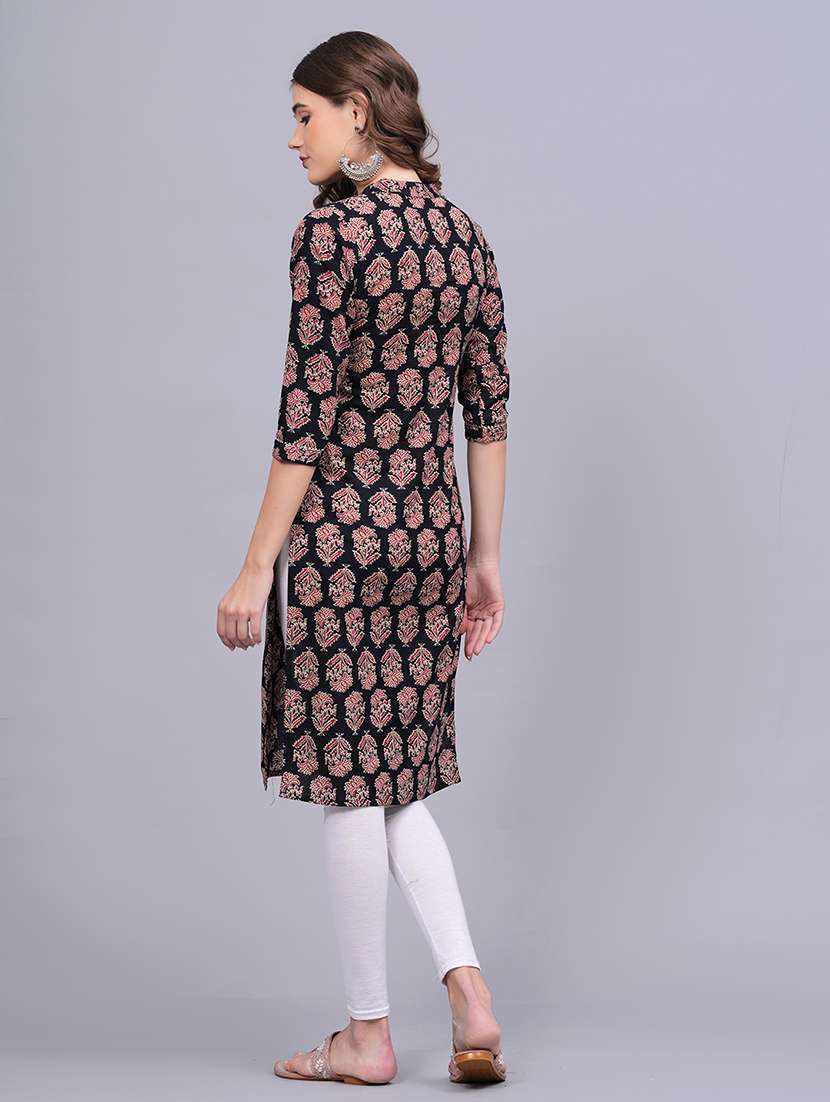 women printed three quarter sleeve straight kurta - 22486894 -  Standard Image - 4