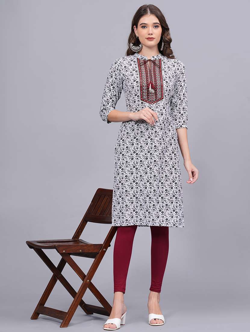 women printed three quarter sleeve straight kurta