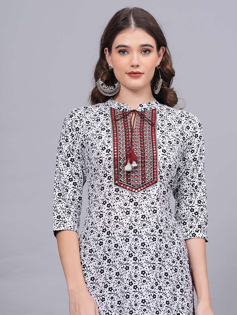 women printed three quarter sleeve straight kurta - 22486895 -  Standard Image - 1